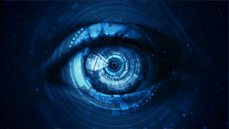 Digital illustration of an eye as an abstract representation Internet surveillance.