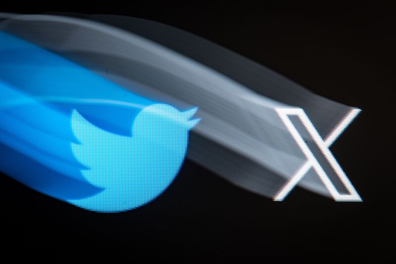 Twitter's old bird logo next to the X logo that replaced it.